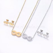 304 Stainless Steel Jewelry Sets, Stud Earrings and Pendant Necklaces, Infinity, Mixed Color, Necklace: 18.9 inch(48cm), Stud Earrings: 13x7x1.2mm, Pin: 0.8mm(SJEW-O090-08)