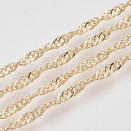 Soldered Brass Covered Iron Singapore Chains, Water Wave Chains, with Spool, Light Gold, 3x2x0.4mm, about 328.08 Feet(100m)/roll(CH-S125-06B-LG)