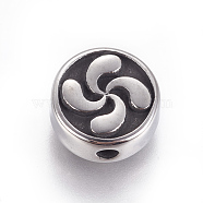 304 Stainless Steel Beads, Flat Round, Antique Silver, 10x4.5mm, Hole: 1.6mm(STAS-F212-064AS)