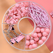 Plastic Push Pins & Paper Clips & Thumb Tacks Assorted Kit, for Photos Wall, Maps, Bulletin Board, Pink, box: 100mm, 105pcs/set(OFST-PW0004-33C)