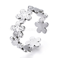 304 Stainless Steel Flower Open Cuff Ring for Women, Stainless Steel Color, US Size 6 3/4(17.1mm)(RJEW-N040-33)