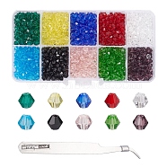 DIY Jewelry Making Kits, Including Faceted Bicone Glass Beads, 1500Pcs 10 Style, Curved Tip 410 Stainless Steel Pointed Tweezers, Nail Art Tools, Mixed Color, 105x9x0.8mm(DIY-YW0003-14)