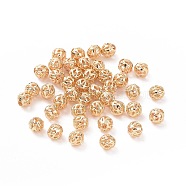 Brass Hollow Beads, Long-Lasting Plated, Round, Golden, 4mm(KK-E046-04A-G)