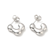 304 Stainless Steel Rectangle Stud Earrings, Half Hoop Earrings for Women, Stainless Steel Color, 11x15x3.5mm, Pin: 0.7mm(EJEW-P202-06P)