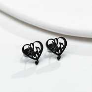 304 Stainless Steel Heart with Music Note Stud Earrings with 316 Stainless Steel Pins for Women, Electrophoresis Black, 13x13mm(MUSI-PW0001-25EB)