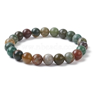Natural Indian Agate Round Beaded Stretch Bracelets, Inner Diameter: 2-3/8 inch(6~6.1cm)(BJEW-TA00410-02)