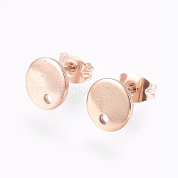 Ion Plating(IP) 304 Stainless Steel Stud Earring Findings, with Flat Plate, Flat Round, Rose Gold, 8x1mm, 12mm, pin: 0.8mm(STAS-G178-01RG-8mm)