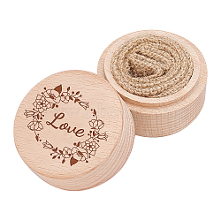 Wood Ring Box, Column with Flower and Word Love, BurlyWood, 2x1-5/8 inch(5.2x4cm)(OBOX-WH0009-001)
