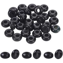 Natural Black Stone European Large Hole Beads, Rondelle, 10x4.5mm, Hole: 4mm, 30pcs/box(G-NB0003-72B-02)