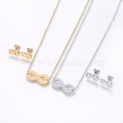 304 Stainless Steel Jewelry Sets, Stud Earrings and Pendant Necklaces, Infinity, Mixed Color, Necklace: 18.9 inch(48cm), Stud Earrings: 13x7x1.2mm, Pin: 0.8mm(SJEW-O090-08)