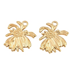 304 Stainless Steel Pendants, Chrysanthemum Charms, Long-Lasting Plated, Golden, 27.5x24x1.5mm, Hole: 3mm(SA-CBA0F84-06G)