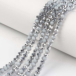 Electroplate Opaque Glass Beads Strands, Half Silver Plated, Faceted, Rondelle, Light Steel Blue, 8x6mm, Hole: 1mm, about 65~68pcs/strand, 15.7~16.1 inch(40~41cm)(EGLA-A034-P8mm-M09)