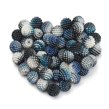 50Pcs Imitation Pearl Acrylic Beads, Berry Beads, Combined Beads, Round, Royal Blue, 10mm, Hole: 1mm