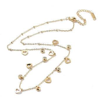 Vacuum Plating Golden 304 Stainless Steel Bib Necklace with Rhinestone, Long-Lasting Plated, Heart, 16.14 inch(41cm), Pendants: 7x6x1mm and 6x4x2.5mm