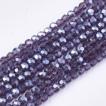 Electroplate Glass Beads Strands, Pearl Luster Plated, Faceted, Rondelle, Indigo, 2.5~3x2~2.5mm, Hole: 0.6mm, about 196pcs/strand, 19 inch