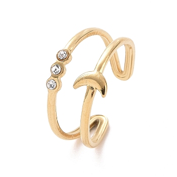 Clear Cubic Zirconia Crescent Moon Open Cuff Ring, Titanium Steel Jewelry for Women, Golden, Inner Diameter: 19mm