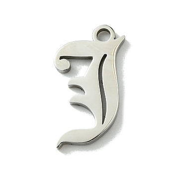 201 Stainless Steel Pendants, Stainless Steel Color, Old Initial Letters Charms, Letter J, 19.5x13.5x1.6mm, Hole: 1.8mm