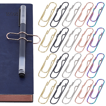 20Pcs 5 Colors Metal Pen Clips for Notebook, Long Paper Clip Pen Holders, Oval, Mixed Color, 71x18x7.5mm, 4pcs/color