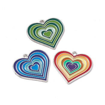 Alloy Pendants, with Enamel, Heart Charm, Platinum, Random Color, 25x26x1.5mm, Hole: 1.8mm