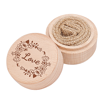 Wood Ring Box, Column with Flower and Word Love, BurlyWood, 2x1-5/8 inch(5.2x4cm)