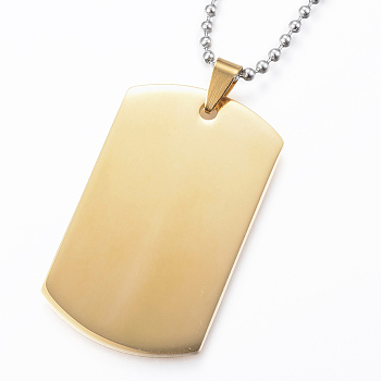304 Stainless Steel Pendants Necklaces, Mirror Surface, Rectangle, Golden, 23.6 inch(60cm), Pendant: 55x29x1.8mm