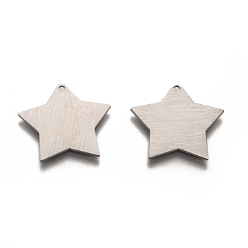 304 Stainless Steel Pendants, Stamping Blank Tag, Laser Cut, Double Side Drawbench Effect, Star, Stainless Steel Color, 22x22x1mm, Hole: 1.5mm