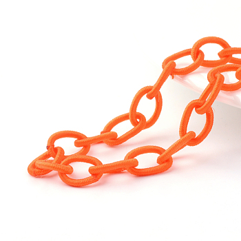 Handmade Nylon Cable Chains Loop, Oval, Dark Orange, 12~14x7~10x2mm, about 95cm/strand, 37.4 inch