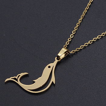 201 Stainless Steel Dolphin Pendants Necklaces, with Cable Chains and Lobster Claw Clasps, Golden, 17.71 inch(45cm), 1.5mm