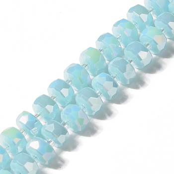Glass Beads Strands, Faceted, Flat Round, Light Sky Blue, 8x5mm, Hole: 1.2mm, about 80pcs/strand, 21.65 inch(55cm)