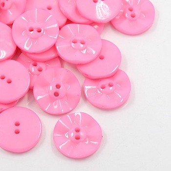Acrylic Sewing Buttons, Plastic Buttons for Costume Design, 2-Hole, Dyed, Flat Round, Pink, 20x3mm, Hole: 1mm