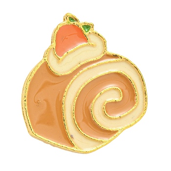 Food Theme Enamel Pin, Golden Alloy Brooch for Backpack Clothes, Strawberry Cake Roll, Food, 21.5x23x1.5mm