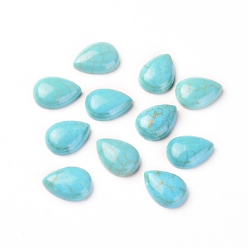 Natural Magnesite Cabochons, Dyed, Teardrop, Deep Sky Blue, 11x8x3mm