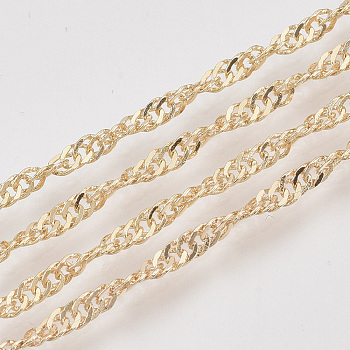 Soldered Brass Covered Iron Singapore Chains, Water Wave Chains, with Spool, Light Gold, 3x2x0.4mm, about 328.08 Feet(100m)/roll