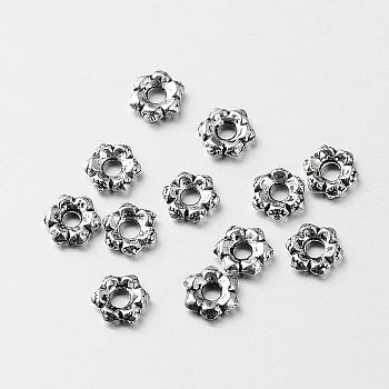 Tibetan Style Alloy Flower Spacer Beads, Antique Silver, 5x1.5mm, Hole: 1.5mm