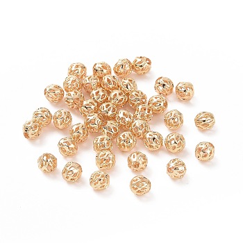 Brass Hollow Beads, Long-Lasting Plated, Round, Golden, 4mm
