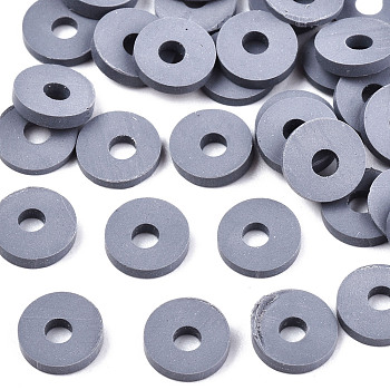 Handmade Polymer Clay Beads, for DIY Jewelry Crafts Supplies, Disc/Flat Round, Heishi Beads, Dark Gray, 6x1mm, Hole: 2mm, about 23500pcs/1000g