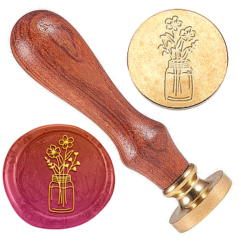Wax Seal Stamp Set, Golden Tone Sealing Wax Stamp Solid Brass Head, with Retro Wood Handle, for Envelopes Invitations, Gift Card, Vase, 83x22mm, Stamps: 25x14.5mm