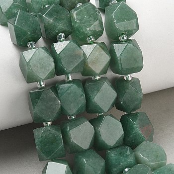 Natural Green Aventurine Beads Strands, Nuggets, Faceted, with Seed Beads, 11.5~12.5x9~13x9~12mm, Hole: 1mm, about 28pcs/strand, 14.96''(38cm)