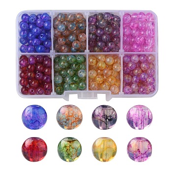 416Pcs 8 Colors Baking Painted & Imitation Opalite & Transparent Glass Beads Strands, Round, for Beading Jewelry Making, Mixed Color, 6mm, Hole: 1.3~1.6mm, 52Pcs/color