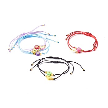 Adjustable Nylon Thread Cord Bracelets, with Handmade Polymer Clay & Iron Beads, Star, Mixed Color, Inner Diameter: 3/8~3-3/8 inch(1~8.7cm)