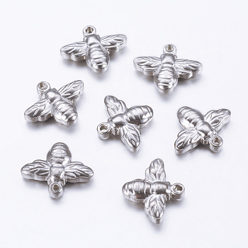 304 Stainless Steel Pendants, Bee, Stainless Steel Color, 14x16x4mm, Hole: 1.5mm