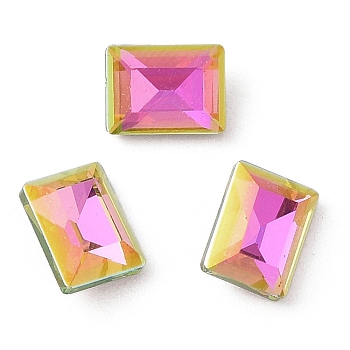 Glass Rhinestone Cabochons, Flat Back & Back Plated, Faceted, Rectangle, Vitrail Rose, 8x6x3.7mm