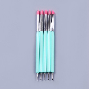 Silicone Double Head Nail Art Dotting Tools, Nail Brush Pens, Painting Drawing Line Brushes, with Brass Tube and Acrylic Finding, Aquamarine, 14.6~14.7x0.7mm, 5pcs/set
