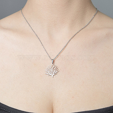 201 Stainless Steel Tree Pendant Necklace(NJEW-OY001-67)-2