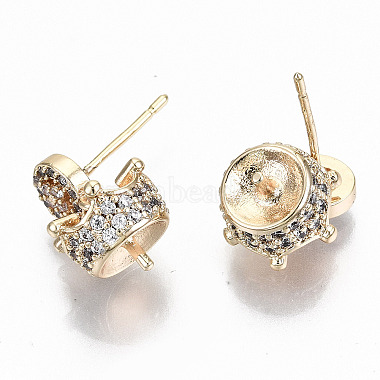 Brass Micro Pave Clear Cubic Zirconia Stud Earring Findings(KK-T062-57G-NF)-3