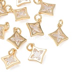 SHEGRACE Brass Clear Cubic Zirconia Pendants, Rhombus Charms, Cadmium Free & Lead Free & Nickel Free, Real 18K Gold Plated, 12x10.5x3.5mm, Hole: 3.5mm(XGRQ3K980-522G)