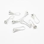 Brass Earring Hooks, For Half Drilled Beads, Long-Lasting Plated, 925 Sterling Silver Plated, Silver, 23x7mm, 21 Gauge, Pin: 0.7mm and 1mm(KK-F714-04S)