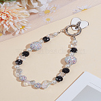1Pc Alloy & Acrylic Bead Mobile Straps for Women, with Zinc Alloy Cell Phone Heart Holder Stand, Black, 141.5mm(AJEW-LP0005-09)