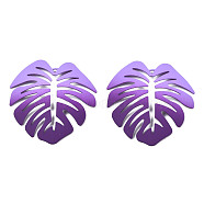 Spray Painted Iron Pendants, Tropical Leaf, Purple, 46x44x4.5mm, Hole: 1.6mm(IFIN-N008-025-A01)