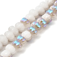 Half Rainbow Plated Electroplate Glass Beads, Two Tone, Pumpkin, Lilac, 9x11x12mm, Hole: 1.2mm, about 74pcs/strand, 23.23 inch(59cm)(GLAA-G106-02A-HR02)